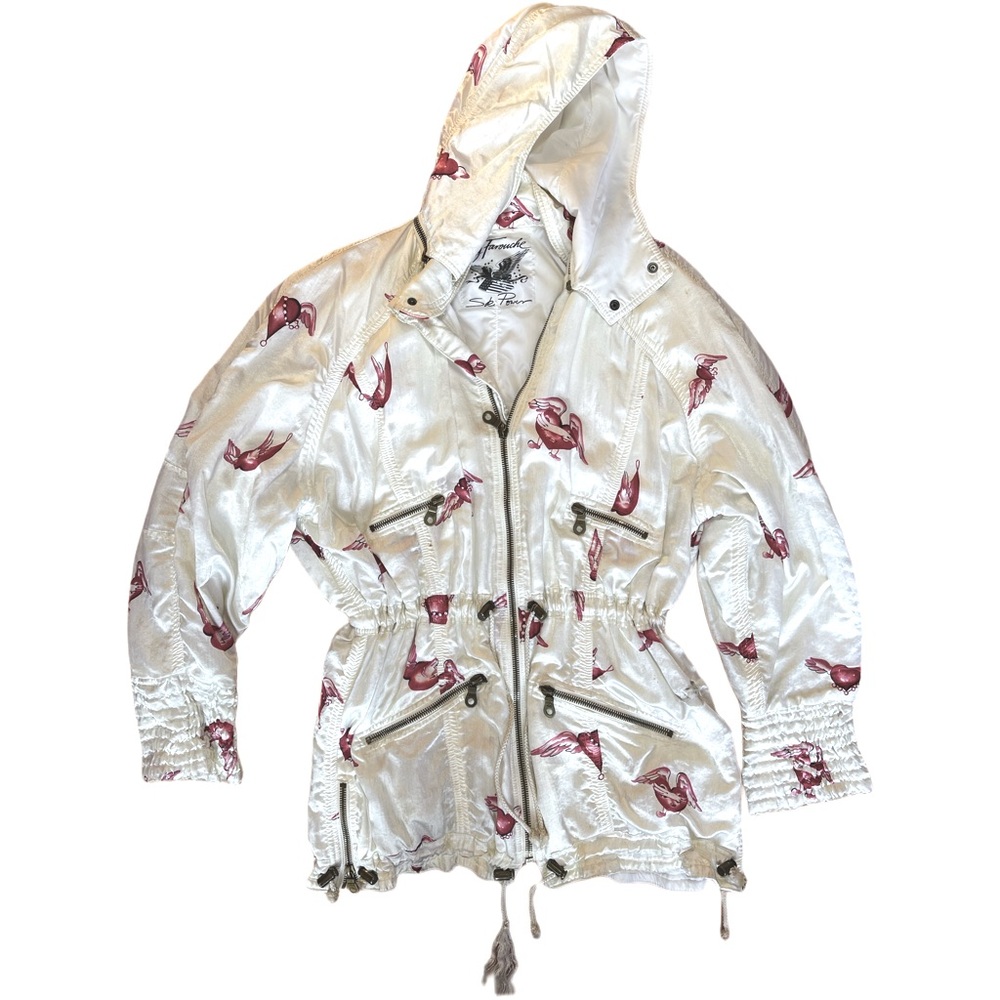 Lily Farouche Ski Power White Satin with Pink Hearts Ski Jacket vintage 80s
